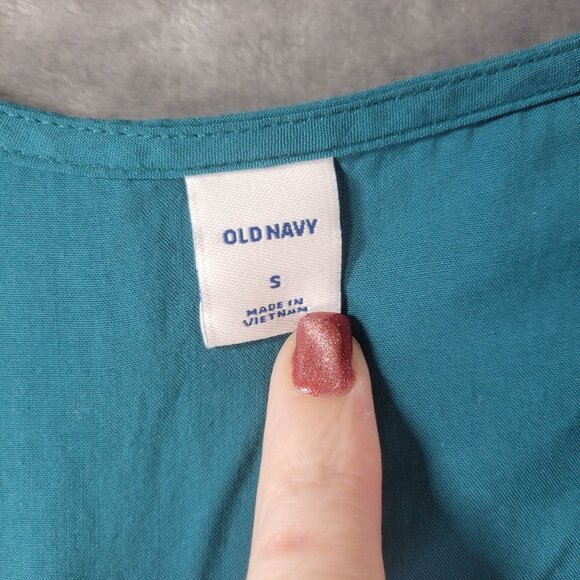 Old Navy‎ Womens Ruffle Sleeve V Neck Top S Teal Casual Everyday Workwear Vibes - Picture 2 of 9
